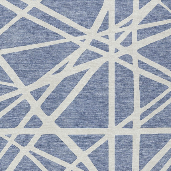 HomeRoots 9' Indoor Outdoor Denim Blue & Ivory Geometric Area Rug – Stain-Resistant, Washable, Durable Design 600442
