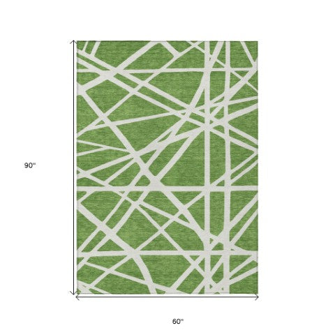Homeroots 3' Stylish Beige And Ivory Geometric Washable Area Rug For Indoor And Outdoor Spaces - Durable Design 5' X 8' Polyester 600445