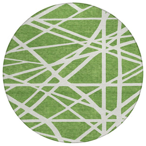 HomeRoots 5' Geometric Green and Ivory Washable Area Rug for Indoor Outdoor Use, Stylish and Durable Design 8' Round 600446