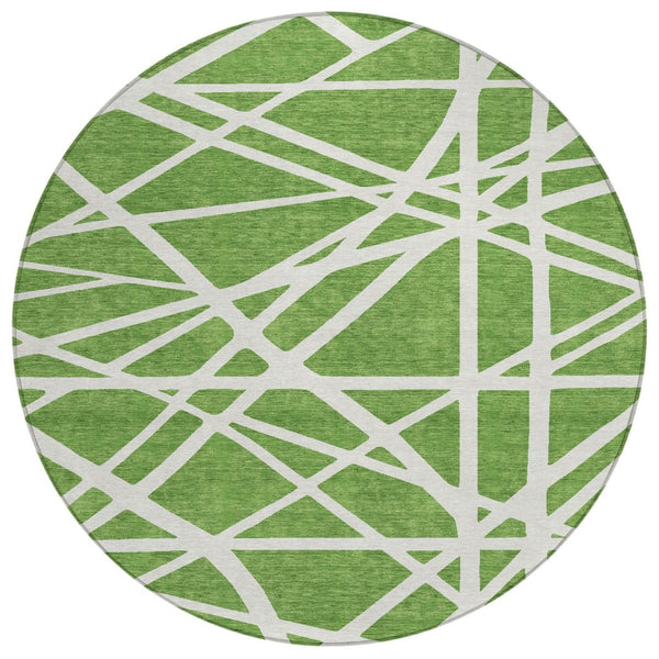 HomeRoots 5' Geometric Green and Ivory Washable Area Rug for Indoor Outdoor Use, Stylish and Durable Design 8' Round 600446