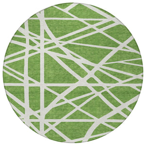 HomeRoots 5' Geometric Green and Ivory Washable Area Rug for Indoor Outdoor Use, Stylish and Durable Design 8' Round 600446