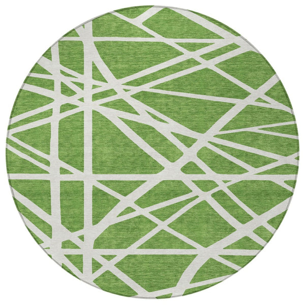 HomeRoots 5' Geometric Green and Ivory Washable Area Rug for Indoor Outdoor Use, Stylish and Durable Design 8' Round 600446