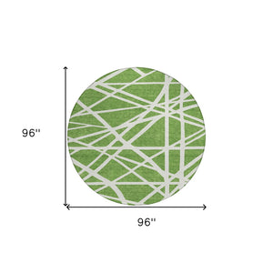 HomeRoots 5' Geometric Green and Ivory Washable Area Rug for Indoor Outdoor Use, Stylish and Durable Design 8' Round 600446