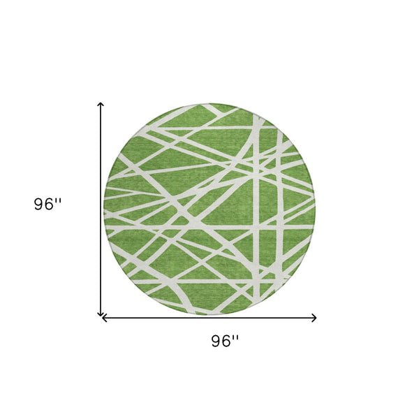 HomeRoots 5' Geometric Green and Ivory Washable Area Rug for Indoor Outdoor Use, Stylish and Durable Design 8' Round 600446
