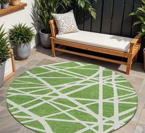 HomeRoots 5' Geometric Green and Ivory Washable Area Rug for Indoor Outdoor Use, Stylish and Durable Design 8' Round 600446