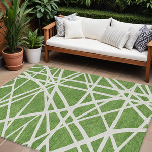 HomeRoots 5' Geometric Green and Ivory Washable Area Rug for Indoor Outdoor Use, Stylish and Durable Design 8' X 10' 600447