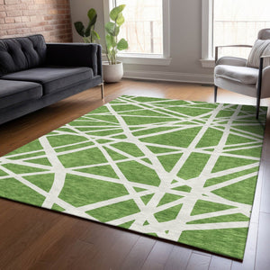 HomeRoots 5' Geometric Green and Ivory Washable Area Rug for Indoor Outdoor Use, Stylish and Durable Design 8' X 10' 600447
