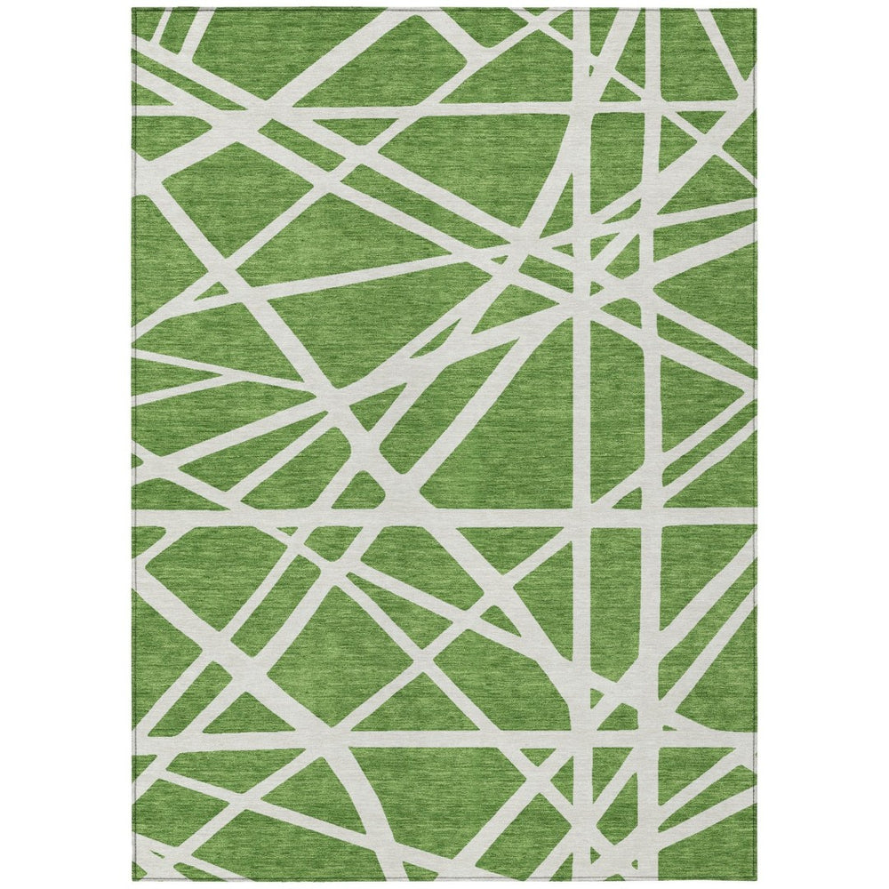 HomeRoots 9' X 12' Geometric Washable Area Rug in Green & Ivory - Stylish, Durable, Indoor/Outdoor Versatility! 600448