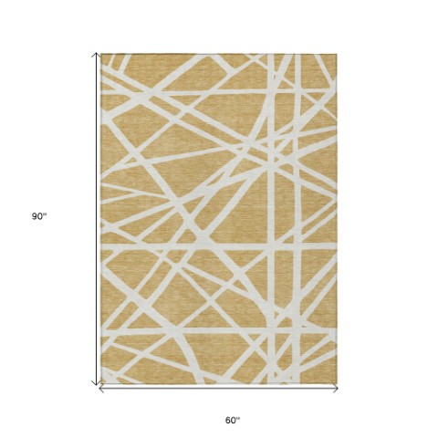 Homeroots 3' Stylish Beige And Ivory Geometric Washable Area Rug For Indoor And Outdoor Spaces - Durable Design 5' X 8' Polyester 600451