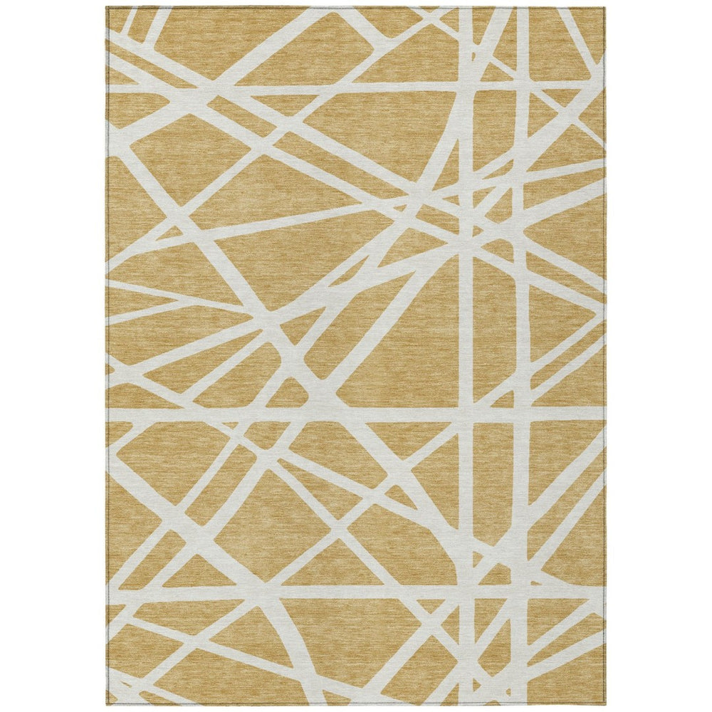 HomeRoots 5' Gold and Ivory Geometric Area Rug – Stylish, Washable, Durable for Indoor or Outdoor Spaces 5' X 8' 600451