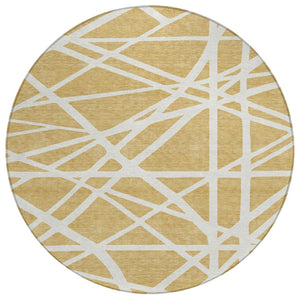 HomeRoots 5' Gold and Ivory Geometric Area Rug – Stylish, Washable, Durable for Indoor or Outdoor Spaces 8' Round 600452