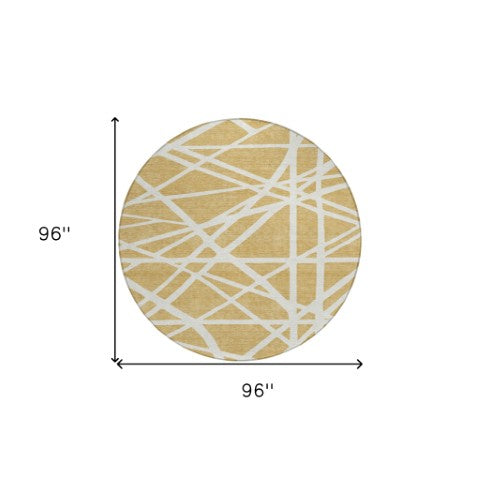 Homeroots 3' Stylish Beige And Ivory Geometric Washable Area Rug For Indoor And Outdoor Spaces - Durable Design 8' Round Polyester 600452