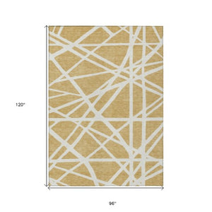Homeroots 3' Stylish Beige And Ivory Geometric Washable Area Rug For Indoor And Outdoor Spaces - Durable Design 8' X 10' Polyester 600453
