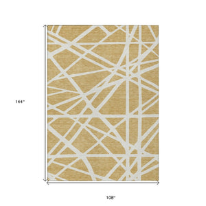 HomeRoots 9' X 12' Gold And Ivory Geometric Area Rug - Stylish, Durable, Washable for Indoor & Outdoor Spaces 600454