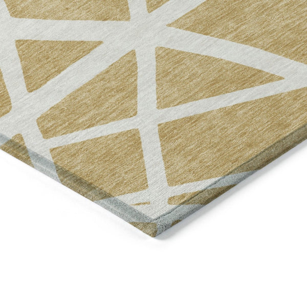 HomeRoots 9' X 12' Gold And Ivory Geometric Area Rug - Stylish, Durable, Washable for Indoor & Outdoor Spaces 600454