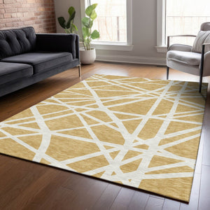 HomeRoots 9' X 12' Gold And Ivory Geometric Area Rug - Stylish, Durable, Washable for Indoor & Outdoor Spaces 600454