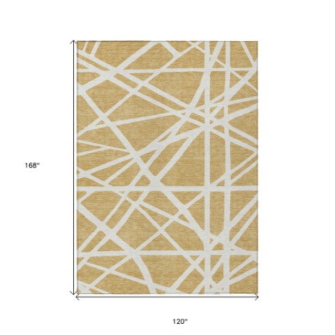 Homeroots 3' Stylish Beige And Ivory Geometric Washable Area Rug For Indoor And Outdoor Spaces - Durable Design 10' X 14' Polyester 600455