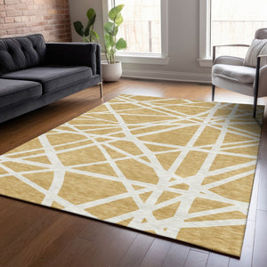 Homeroots 3' Stylish Beige And Ivory Geometric Washable Area Rug For Indoor And Outdoor Spaces - Durable Design 10' X 14' Polyester 600455