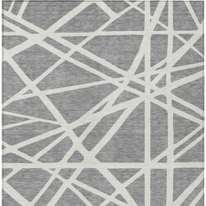 HomeRoots 5' Stylish Gray and Ivory Geometric Washable Area Rug for Indoor and Outdoor Spaces, Easy Care 5' X 8' 600457