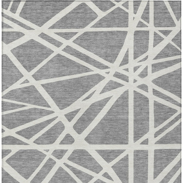 HomeRoots 5' Stylish Gray and Ivory Geometric Washable Area Rug for Indoor and Outdoor Spaces, Easy Care 5' X 8' 600457