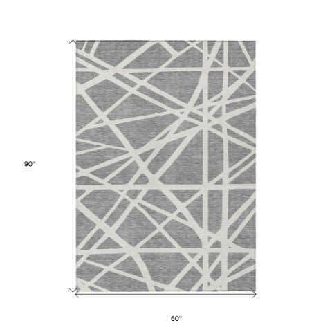 Homeroots 3' Stylish Beige And Ivory Geometric Washable Area Rug For Indoor And Outdoor Spaces - Durable Design 5' X 8' Polyester 600457