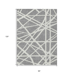 Homeroots 3' Stylish Beige And Ivory Geometric Washable Area Rug For Indoor And Outdoor Spaces - Durable Design 8' X 10' Polyester 600459