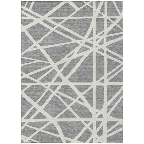 HomeRoots 5' Stylish Gray and Ivory Geometric Washable Area Rug for Indoor and Outdoor Spaces, Easy Care 8' X 10' 600459