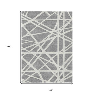 HomeRoots 9' X 12' Gray and Ivory Geometric Area Rug - Washable, Durable, Stylish for Indoor and Outdoor Spaces 600460