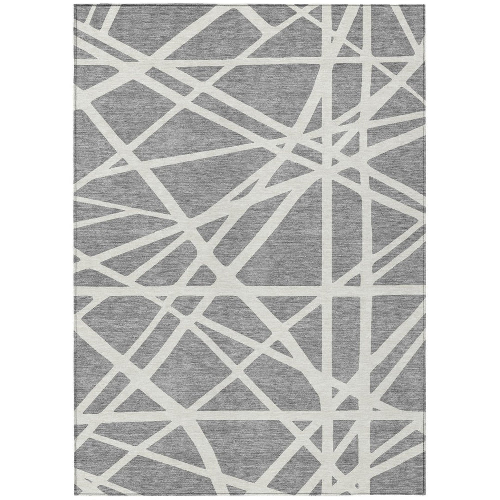 HomeRoots 9' X 12' Gray and Ivory Geometric Area Rug - Washable, Durable, Stylish for Indoor and Outdoor Spaces 600460