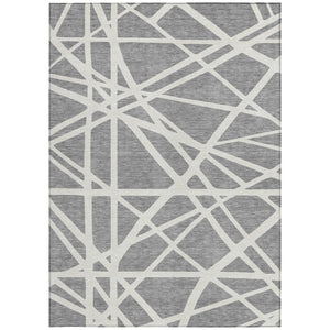 HomeRoots 5' Stylish Gray and Ivory Geometric Washable Area Rug for Indoor and Outdoor Spaces, Easy Care 10' X 14' 600461