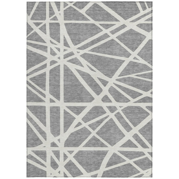 HomeRoots 5' Stylish Gray and Ivory Geometric Washable Area Rug for Indoor and Outdoor Spaces, Easy Care 10' X 14' 600461