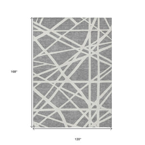 HomeRoots 5' Stylish Gray and Ivory Geometric Washable Area Rug for Indoor and Outdoor Spaces, Easy Care 10' X 14' 600461