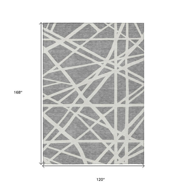 HomeRoots 5' Stylish Gray and Ivory Geometric Washable Area Rug for Indoor and Outdoor Spaces, Easy Care 10' X 14' 600461