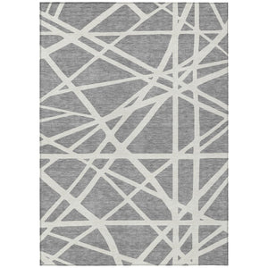 HomeRoots 5' Stylish Gray and Ivory Geometric Washable Area Rug for Indoor and Outdoor Spaces, Easy Care 10' X 14' 600461