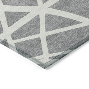 HomeRoots 5' Stylish Gray and Ivory Geometric Washable Area Rug for Indoor and Outdoor Spaces, Easy Care 10' X 14' 600461