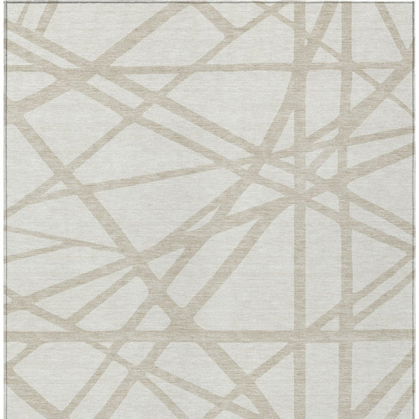 Homeroots 3' Stylish Beige And Ivory Geometric Washable Area Rug For Indoor And Outdoor Spaces - Durable Design 5' X 8' Polyester 600463
