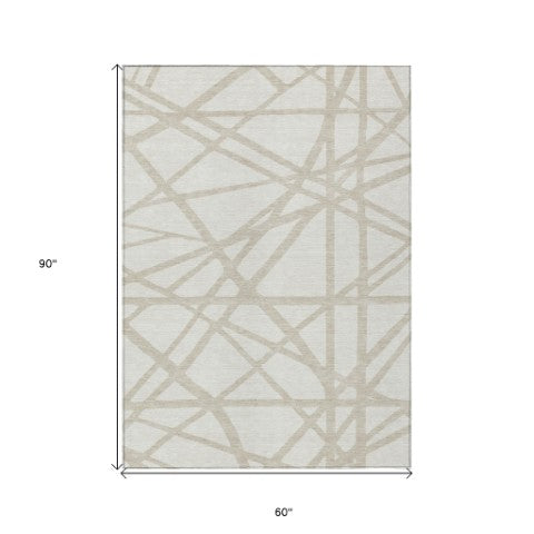 Homeroots 3' Stylish Beige And Ivory Geometric Washable Area Rug For Indoor And Outdoor Spaces - Durable Design 5' X 8' Polyester 600463