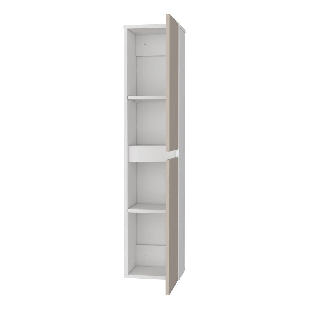 English Elm Light Beige Two-Door Wall Cabinet with Elegant White Accents, Slim Melamine Storage, Space-Saving Design - Durable, Concealed Shelves for Neat, Modern Organization B062P380082