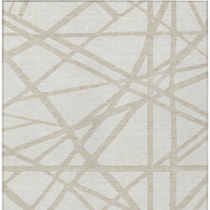 Homeroots 3' Stylish Beige And Ivory Geometric Washable Area Rug For Indoor And Outdoor Spaces - Durable Design 8' X 10' Polyester 600465