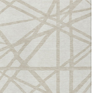 Homeroots 3' Stylish Beige And Ivory Geometric Washable Area Rug For Indoor And Outdoor Spaces - Durable Design 8' X 10' Polyester 600465