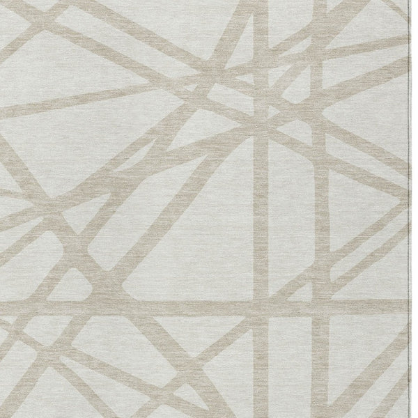 Homeroots 3' Stylish Beige And Ivory Geometric Washable Area Rug For Indoor And Outdoor Spaces - Durable Design 8' X 10' Polyester 600465