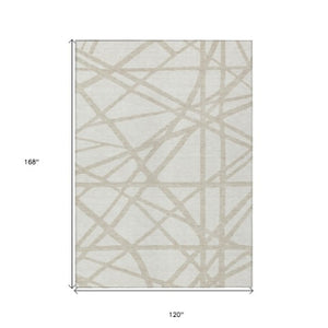 Homeroots 3' Stylish Beige And Ivory Geometric Washable Area Rug For Indoor And Outdoor Spaces - Durable Design 10' X 14' Polyester 600467