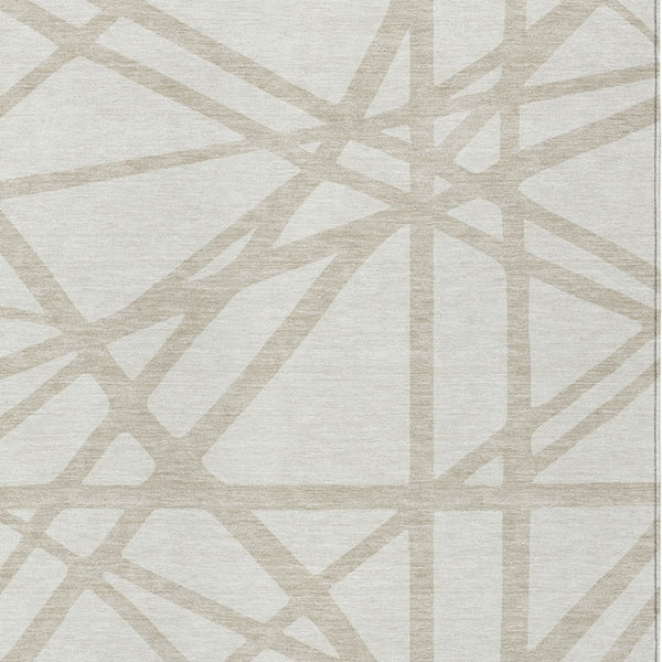 Homeroots 3' Stylish Beige And Ivory Geometric Washable Area Rug For Indoor And Outdoor Spaces - Durable Design 10' X 14' Polyester 600467