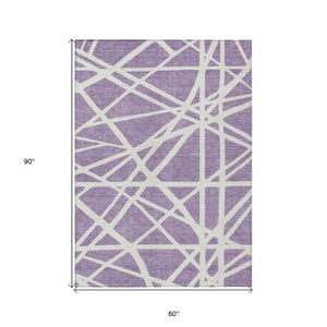 Homeroots 3' Stylish Beige And Ivory Geometric Washable Area Rug For Indoor And Outdoor Spaces - Durable Design 5' X 8' Polyester 600469