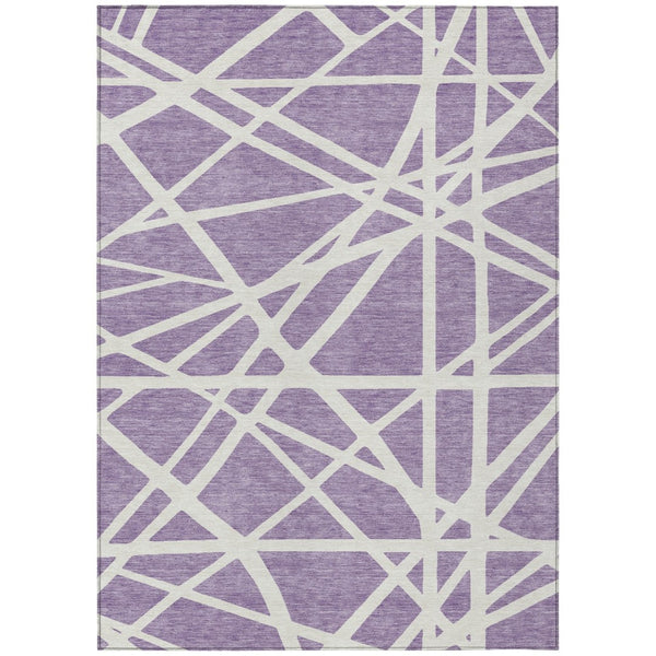 HomeRoots 5' Effortless Style Lavender and Ivory Geometric Area Rug for Indoor and Outdoor High-Traffic Areas 5' X 8' 600469