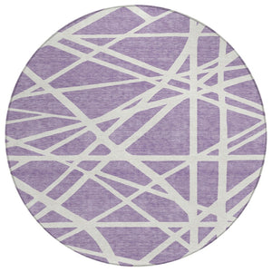 HomeRoots 5' Effortless Style Lavender and Ivory Geometric Area Rug for Indoor and Outdoor High-Traffic Areas 8' Round 600470