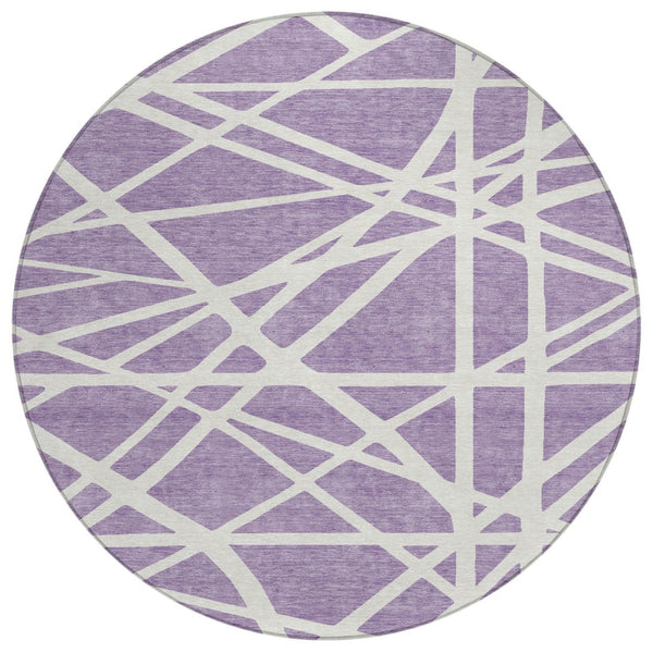 HomeRoots 5' Effortless Style Lavender and Ivory Geometric Area Rug for Indoor and Outdoor High-Traffic Areas 8' Round 600470