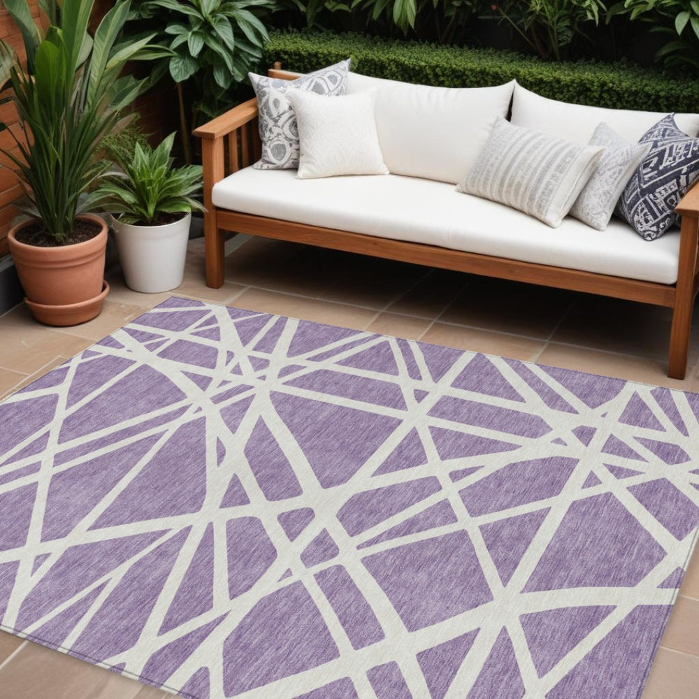 HomeRoots 9' X 12' Modern Lavender and Ivory Geometric Area Rug – Stylish, Washable, Indoor/Outdoor Versatility! 600472
