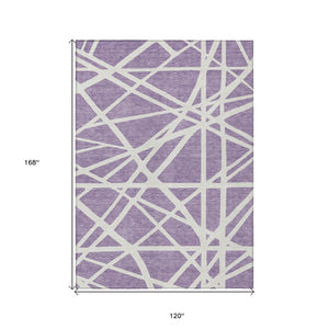 HomeRoots 5' Effortless Style Lavender and Ivory Geometric Area Rug for Indoor and Outdoor High-Traffic Areas 10' X 14' 600473