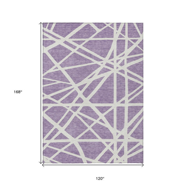 HomeRoots 5' Effortless Style Lavender and Ivory Geometric Area Rug for Indoor and Outdoor High-Traffic Areas 10' X 14' 600473